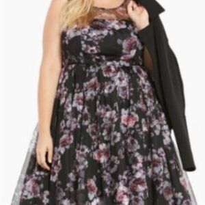 Torrid Strapless Black and Pink Floral Dress